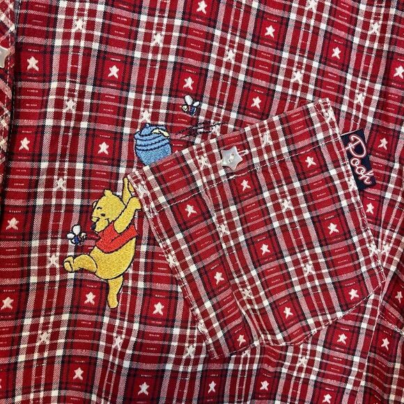 Vintage Pooh Disney Jerry Leigh Gingham Embroidered Button Down Shirt Size 26W/2 - Picture 5 of 10